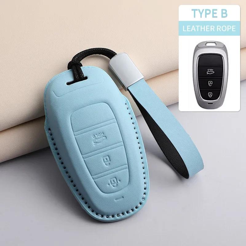 PU Leather Car Key Case Cover Holder Keychain Protective Shell for Hyundai Creta Ix35 Ix45 I10 I30 I40 Remote Key