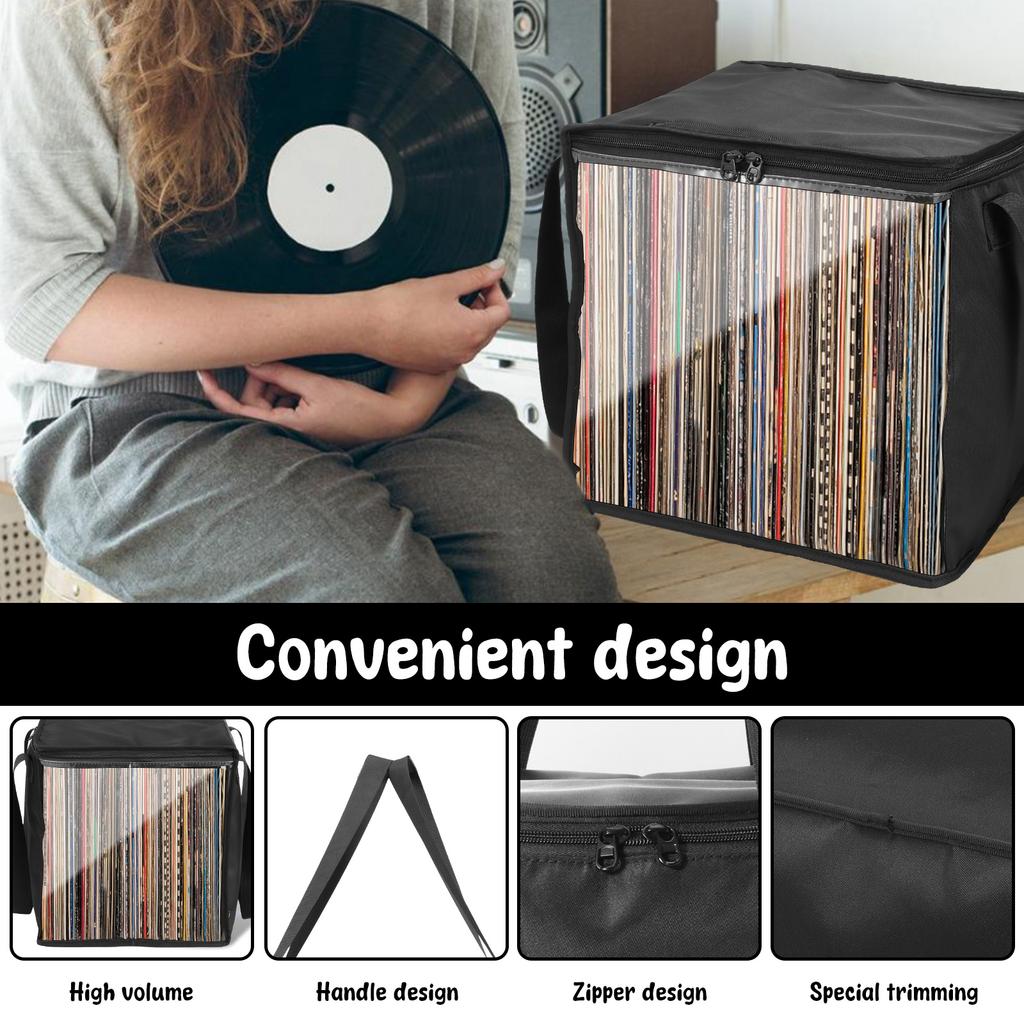 Clear Vinyl Record Carrying Bag with Handle and Lid Large Capacity Record Album Holder Holds up to 50 Vinyl Album for Collection