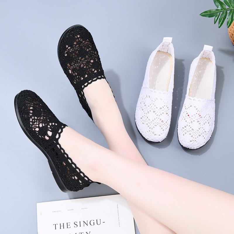 Cloth Shoes, Women's Shoes, Anti-slip Soft-soled Shoes, Hollowed-out Flat Shoes, Versatile, Light Outerwear, Single Shoes