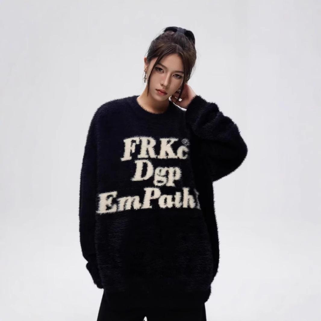 

Ultra-Thick Alphabet Sweater for Women - Cozy Fall/Winter Knit Pullover XXL чёрный