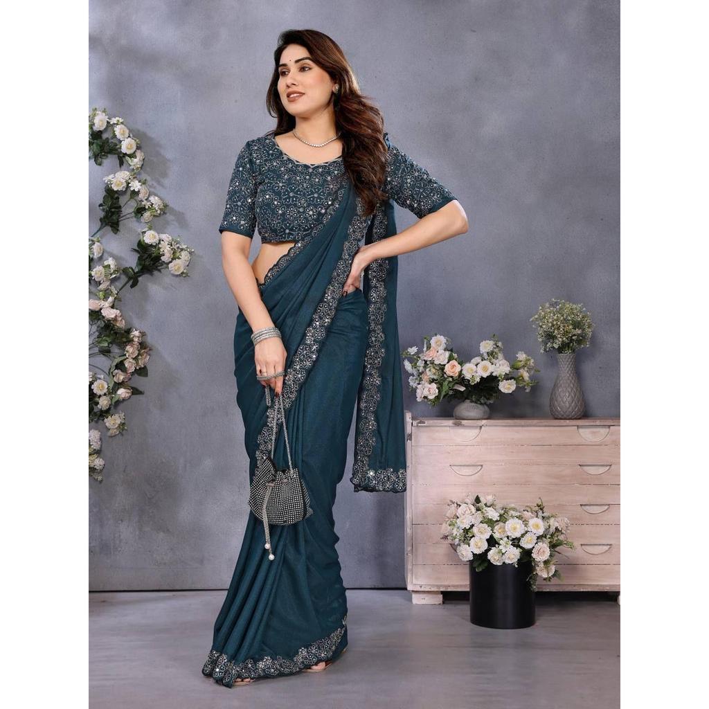 *Beautiful Party Wear Mirror Work Saree Collection Presented*