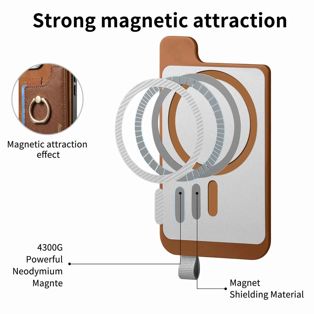 2 in 1 Detachable Magnetic Wallet Leather Ring Holder Case For iPhone 15 Pro Max 16 Plus 14 13 12 11 XR XS Se 2022 Stand Cover
