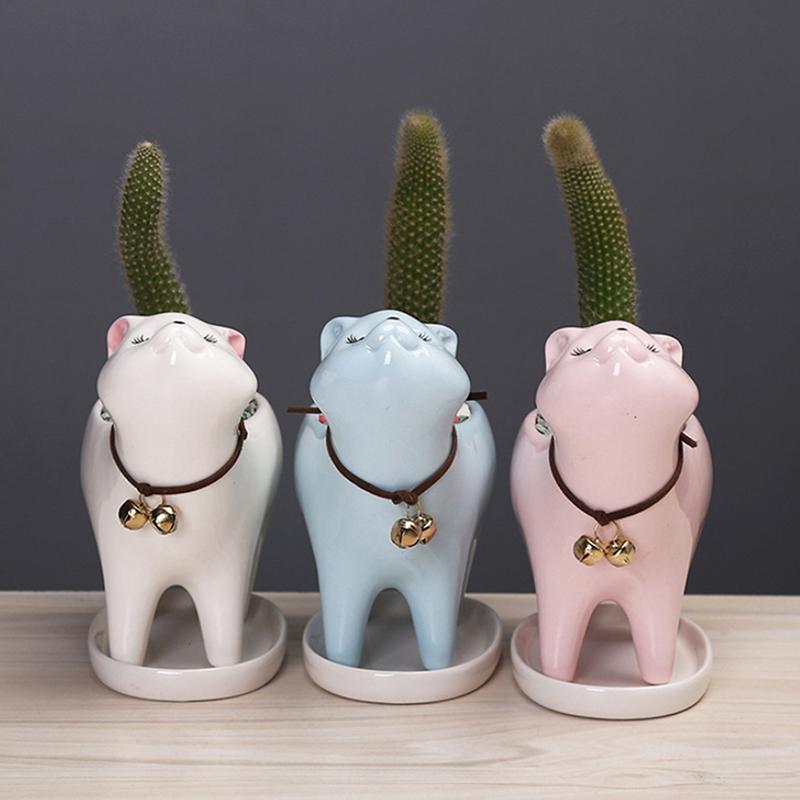 Cartoon-Katze Blumentopf Keramik Kreative Porzellan Blumenvase Für Terrasse Schreibtisch Dekoration Heimdekoration Innenhof Schlafzimmer