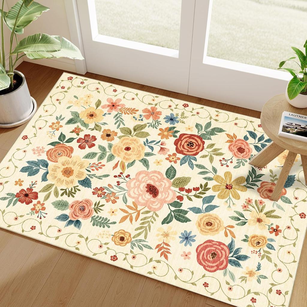 French Style Bedroom Decor Plush Carpet Fluffy Soft Carpets for Living Room Flower Pattern Lounge Floor Mat Thicken Washable Rug