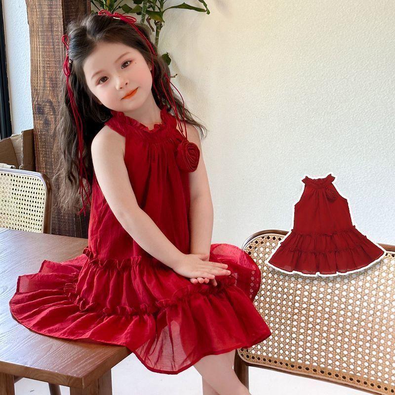 Girls Sleeveless Off Shoulder Princess Dress Fashion Short Skirt Kids 3-8 Years Old