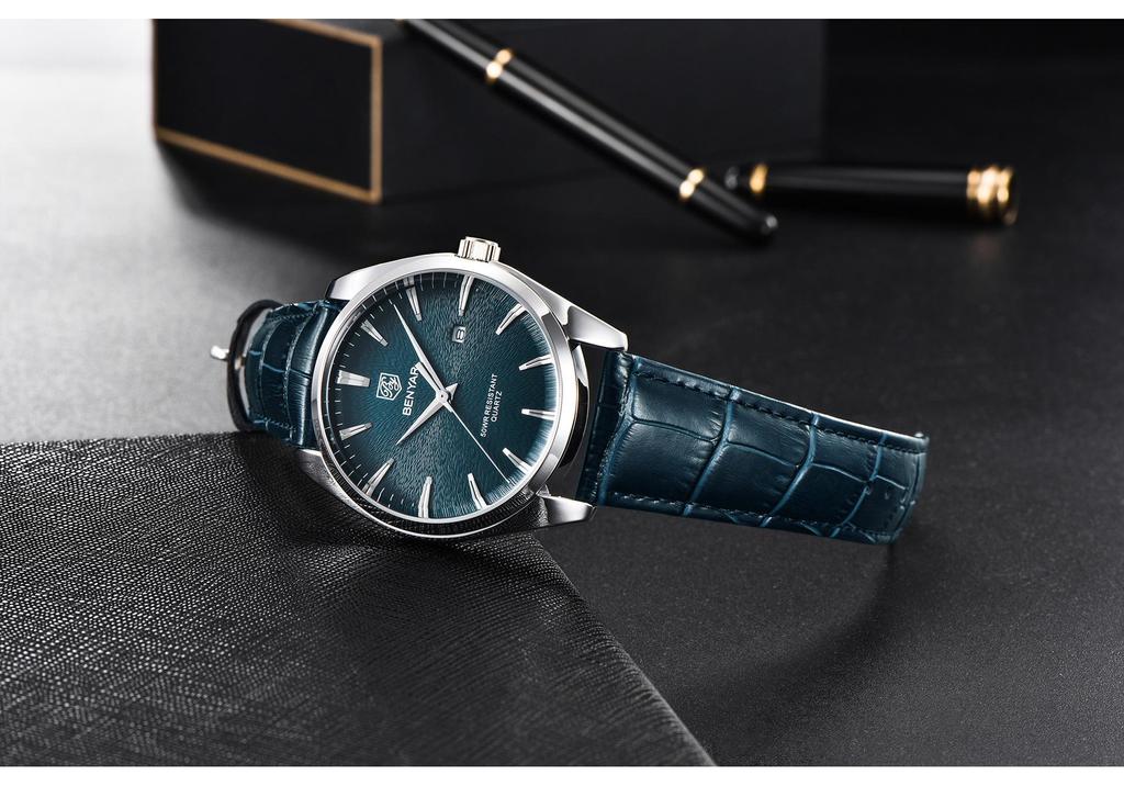 Binyan Men's Fashion Quartz Genuine Leather Waterproof Watch 5163