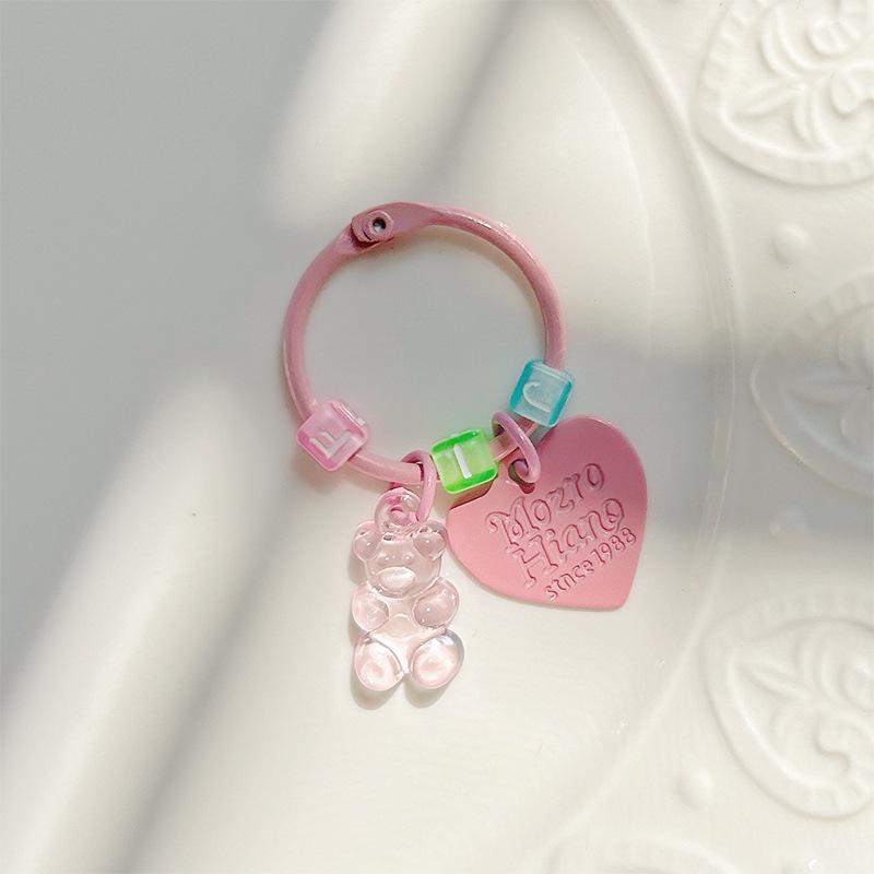 10pcs Metal Keyrings Buckle With Stars Bear Pendant Colored Keychain For Diy Jewelry Making Key Ring Accessories Wholesale