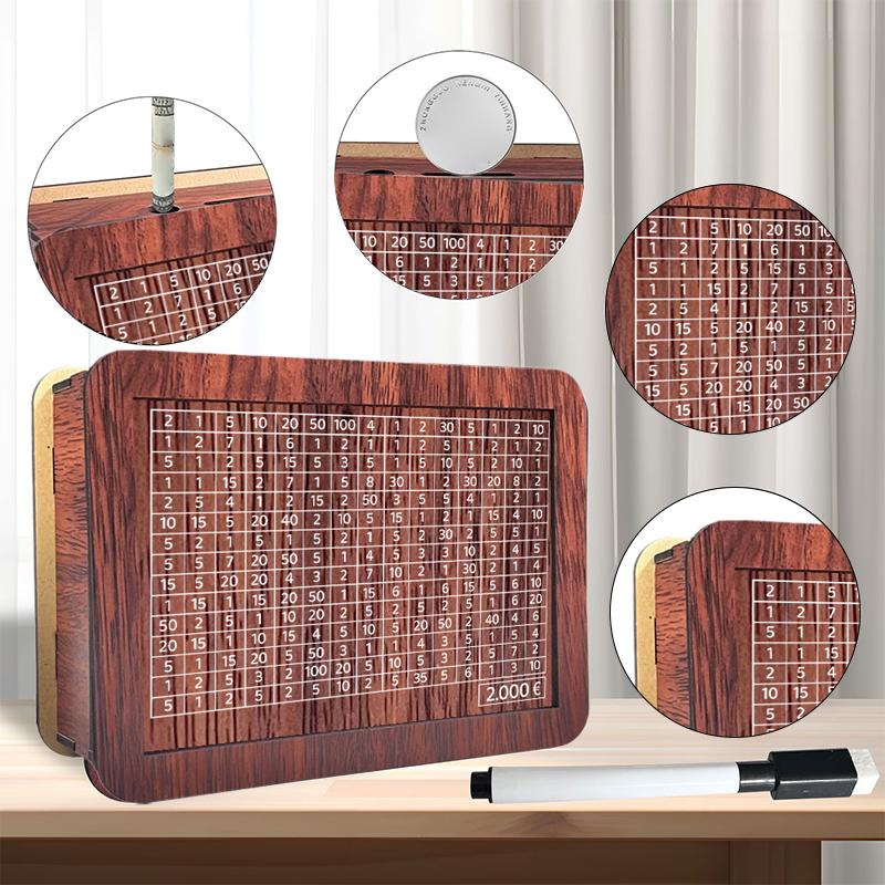 1pcs Money Wood Box Piggy Bank Wood Money Bank Reusable Money Box with Saving Goal and Numbers Money Boxes Money Drawer