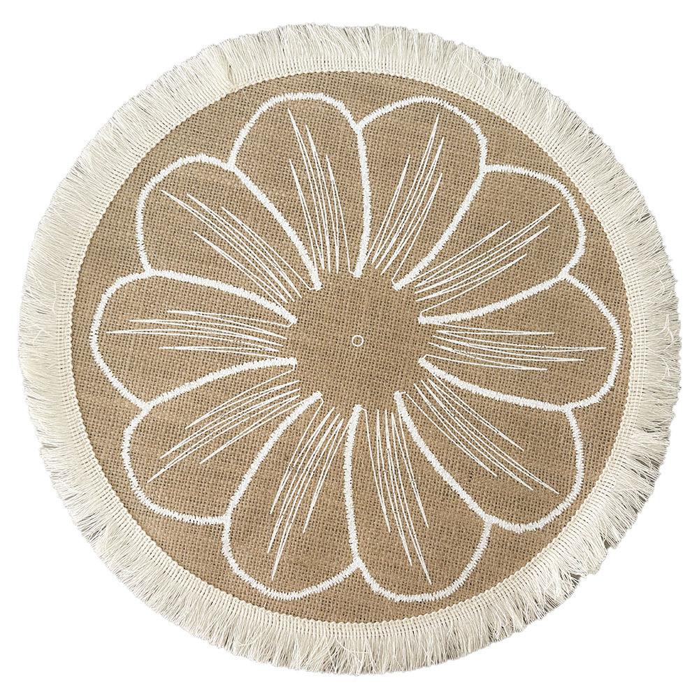 Sottopiatti Rotondi in Juta Naturale con Motivo Floreale Ecologico Vintage Decorazione da Pranzo per Uso Domestico