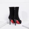 Fashion 2025New Women Sexy Boots Autumn Red Bottom Thin High Heels Pointed Toe Solid Black Suede Fashion Ankle Boots