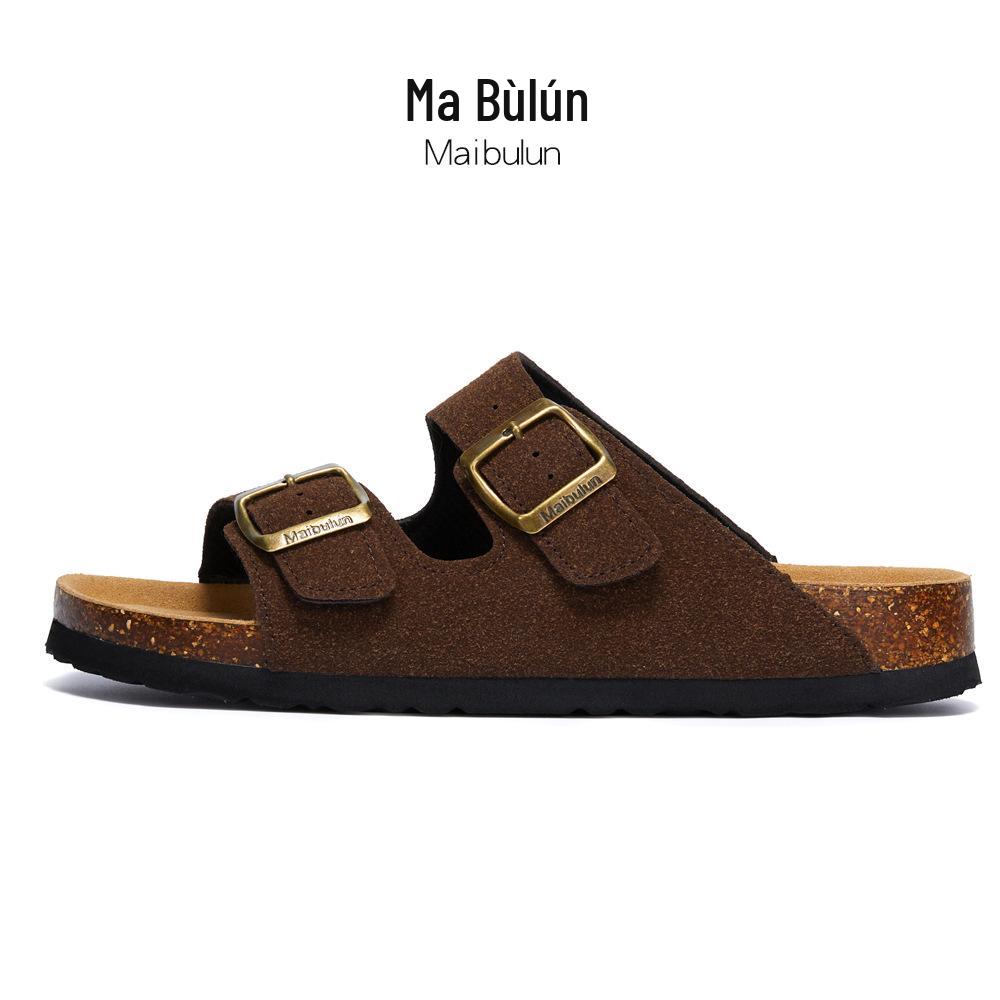 Maibulun Unisex Kork Anti-Rutsch Hausschuhe - Mattes Leder, Einzelner Riemen, Trendige Sommer Strand- & Hauskleidung