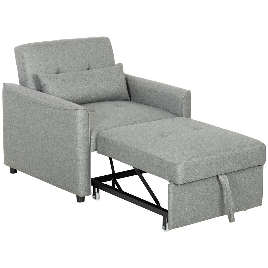 3-in-1 Sleeper Chair, Pull-Out Sofa Bed Chair with Adjustable Backrest, Grey