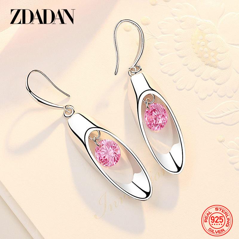 925 Sterling Silver Hollow Round Long Drop Earrings for Women Fashion Wedding Jewelry Gift