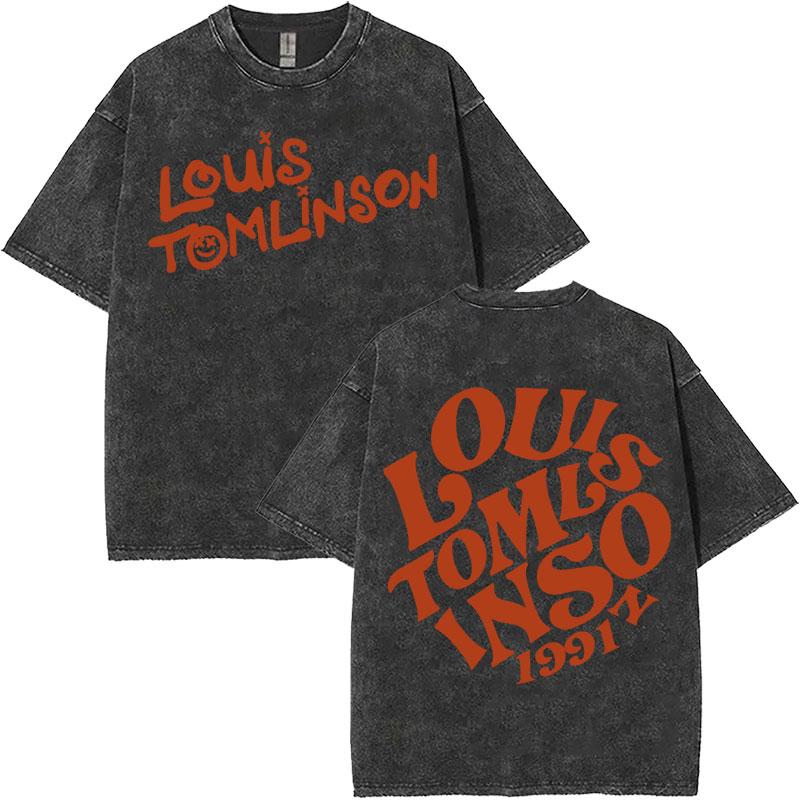 Singer Louis Tomlinson Hip Hop Album Vintage Washed Tee Shirts Mens Oversized Harajuku Casual Teenagers Tshirts Streetwear