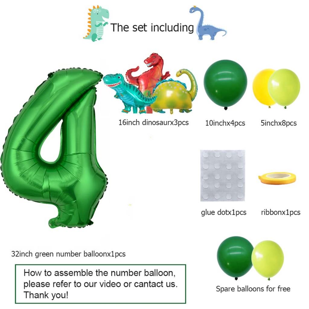 18Pcs Dinosaur Birthday Balloons Set Number Balloon Dino Theme Birthday Decorations for Boy Dinosaur Party Balls