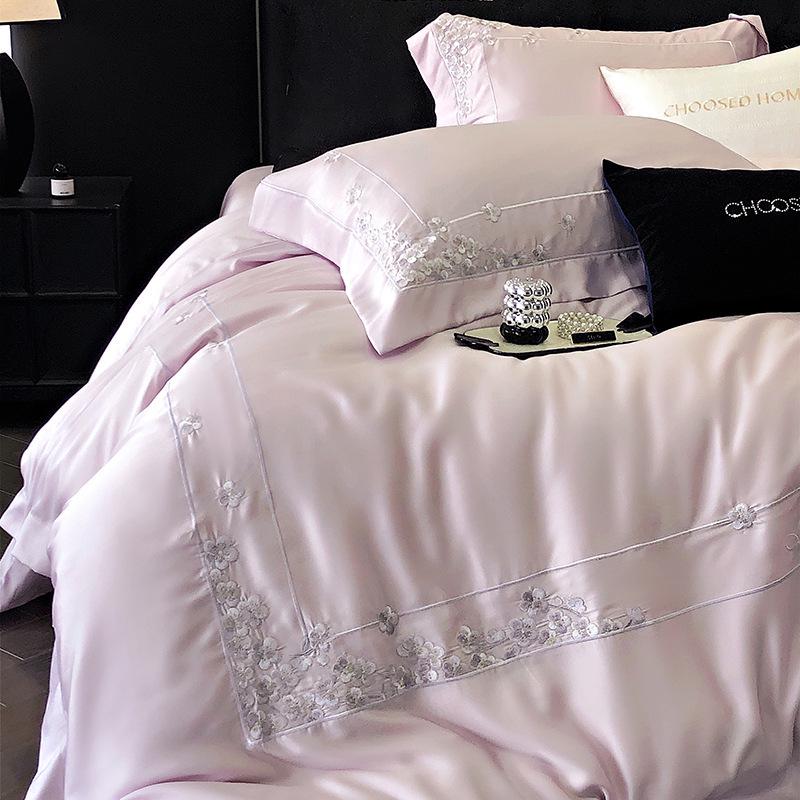 Lenzing Tencel Ice Silk Embroidered Four-Piece Luxury Bedding Set for Girls