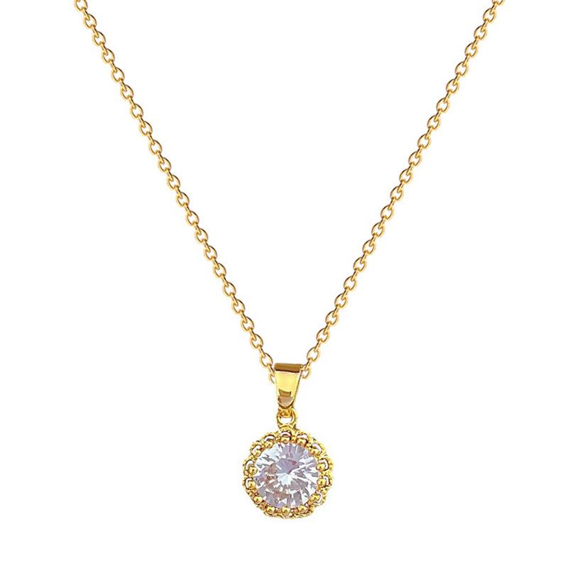 Light Luxury Temperament Real Gold Gorgeous Empty Zircon Necklace Female Versatile Clavicle Chain Titanium Steel Chain