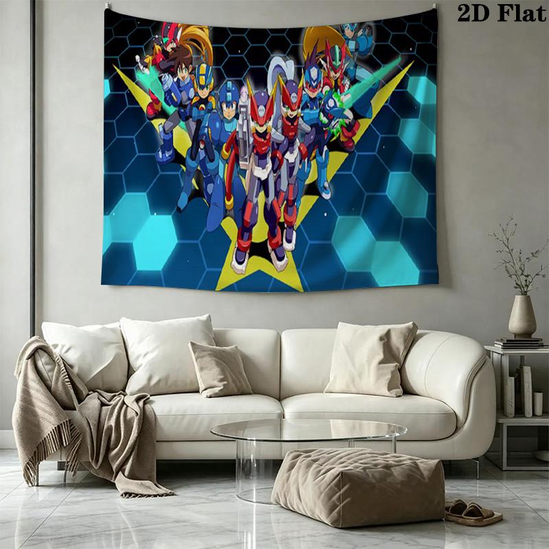 Mega Man Wall Tapestry Aesthetic Wall Hanging Printed Fabric Blanket Decorative Tapestries for Bedroom Living Room Home Decor