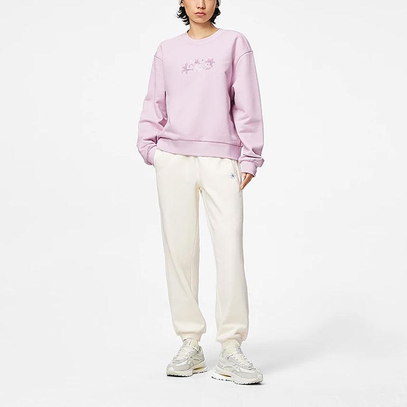Li Ning Sports Lifestyle Series Letter Print Fleece Warm Loose Pullover Sweatshirt Women Sweatshirt Lotus-Pink Purple AWDT816-5