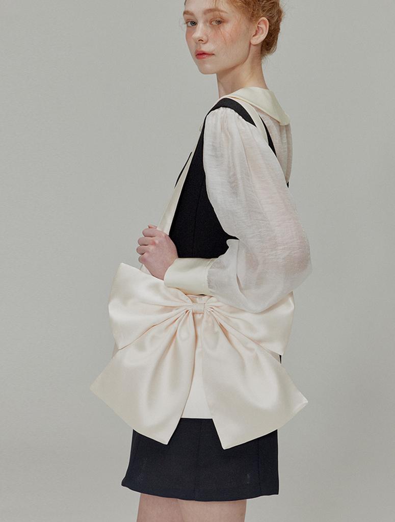 Opening Sunshine Big Ribbon Satin Bag Cream