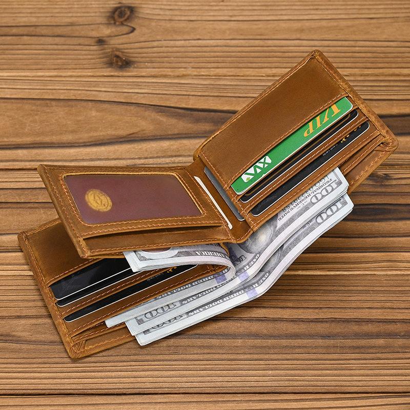 Men's Leather Short Wallet, Crazy Horse Leather, Multi Card Slot, 30% Off, Wallet Clip Layer, Cowhide Wallet