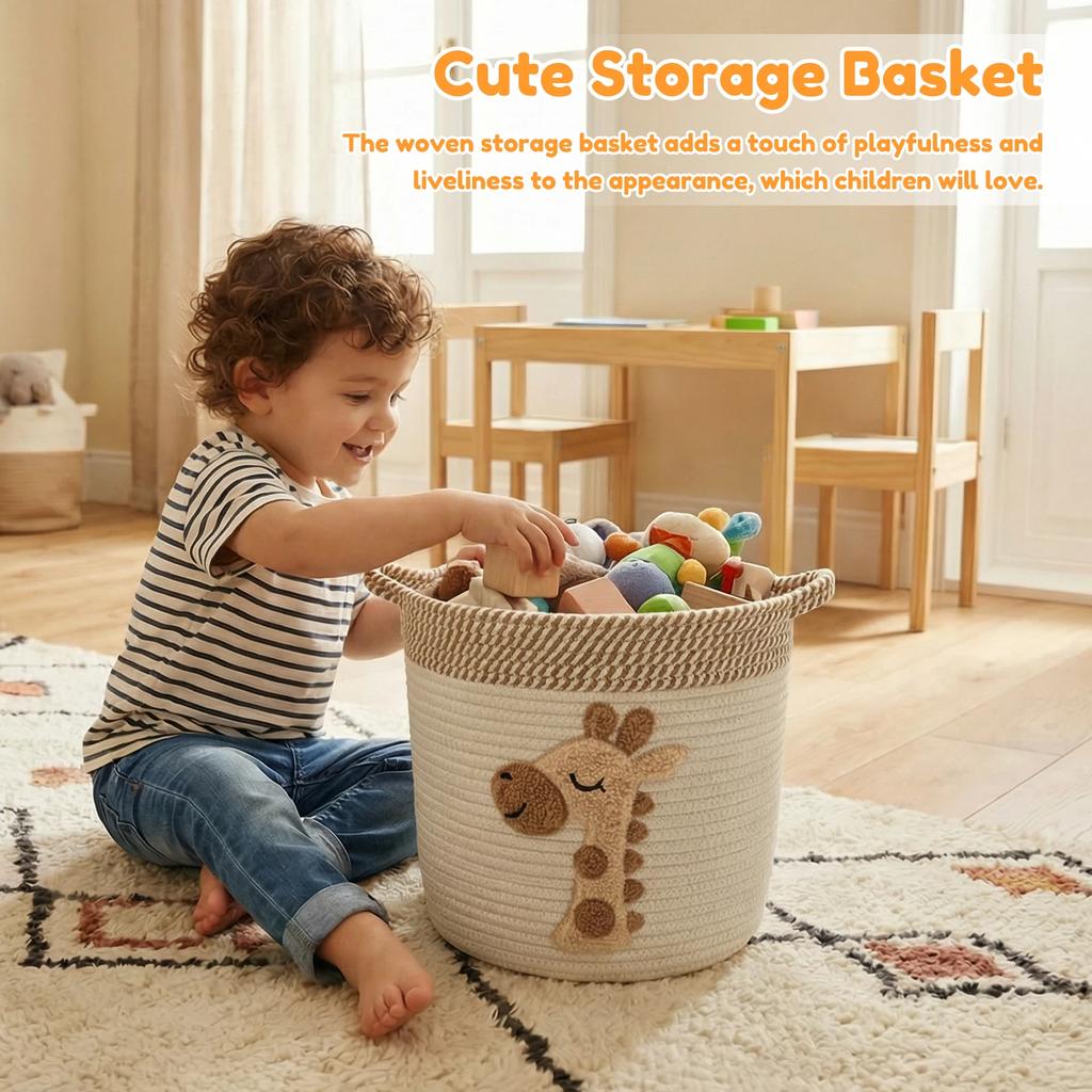 Baumwollseil Aufbewahrungskorb Große Kapazität Spielzeug-Organizer mit Stickerei Dekoration Wäschekorb Gewebter Kleinkram-Organizer für Zuhause