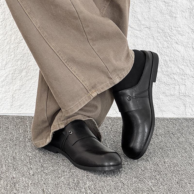 Neue Retro-Sandalen mit runder Spitze und dicker Sohle, aus Leder, retro, schlicht und vielseitig, Temperament, dicker Absatz, flacher Ausschnitt, Einzelne Schuhe 74556-J