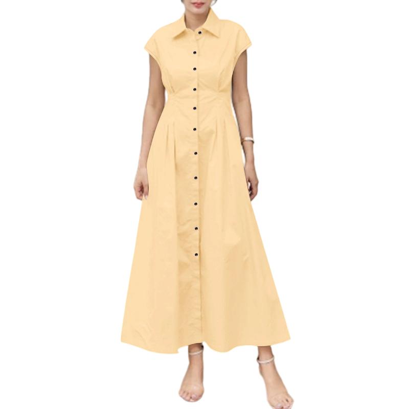 ZANZEA Women Summer Turn Down Collar Casual Sleeveless Long Dress