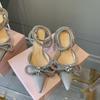 Ins style Glitter Crystal Women Pumps Sexy Ankle strap Rhinestones Bowknot Wedding High heels Summer Party Prom Shoes