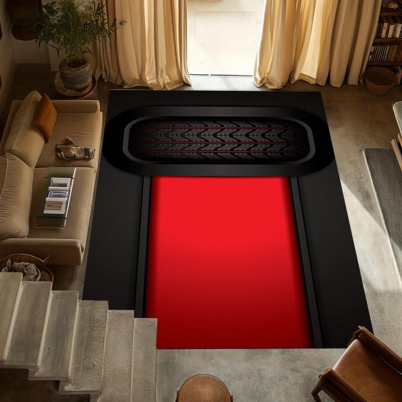 

Car Inspired Living Room Rug Geometric Tire Pattern Automotive Enthusiast Home Decor Carpet Soft Non-Slip Floor Mat for Bedroom 40X60cm