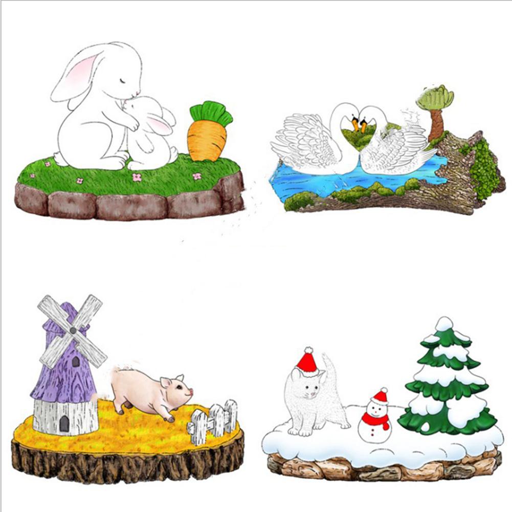3pcs Resin Moss Micro-landscape Resin Decoration Animal Piglet Rabbit Swan Scenery Animal Accessories