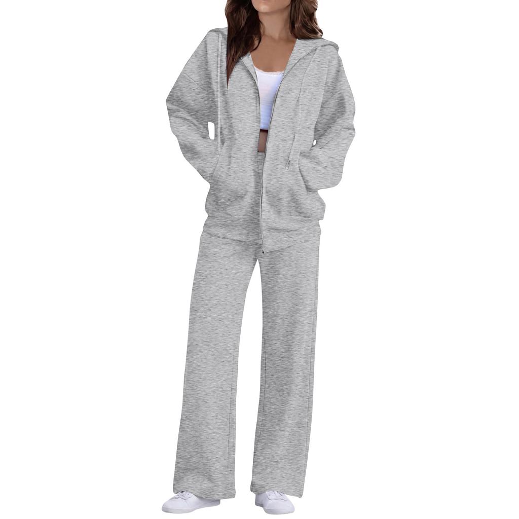 Women Casual Two Piece Set Zip Up Hoodie Sweatshirt with Long Sleeve Jacket and Wide Leg Pants Lounge Wear Tracksuit