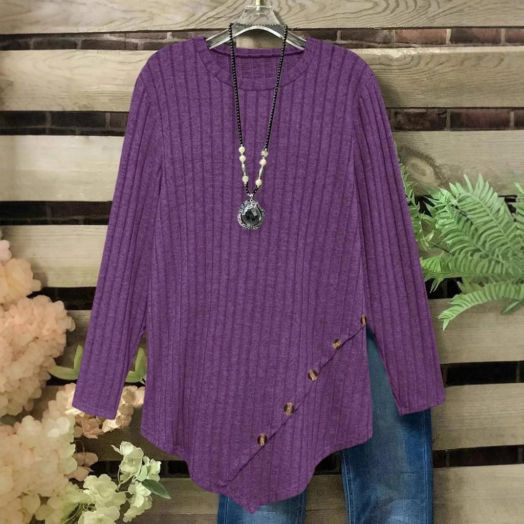 New Plus Size Women's Fashion Solid Color Long Sleeve Top Irregular Hem Casual Clothing for Women European American Style