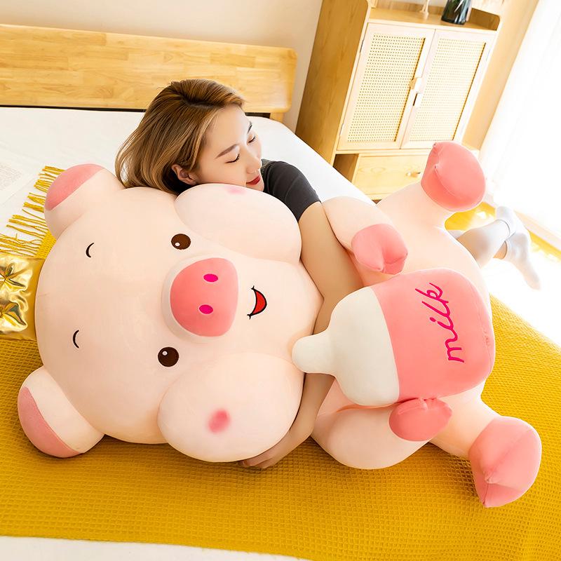 Large Cartoon Pig Baby Bottle Rag Doll Plush Pillow