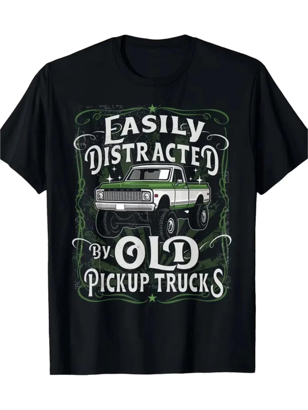 Vintage Pickup Truck Graphic Cotton T-Shirt - Soft Breathable Crew Neck Tee Suit XXXL