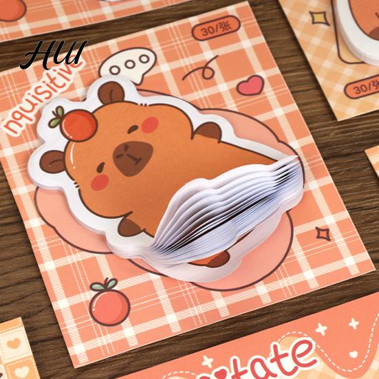 Glue-Free Sticky Pads 4 Pack Capybara Notepads, 30 Sheets Cute Self Cartoon Thick Paper Adhesive Notes Animal Memo Pads, for Office School Students