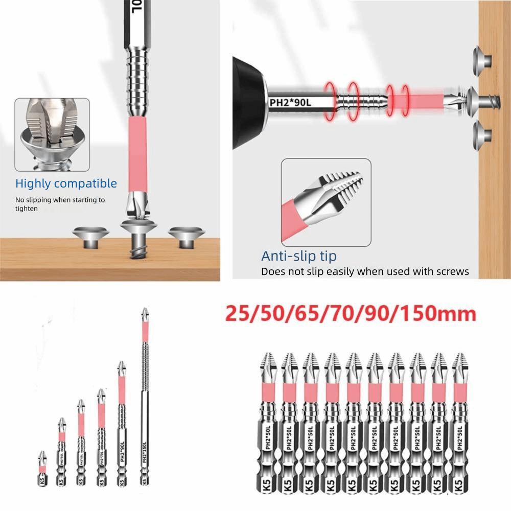 6/10pcs High Torque Batch Head Impact Resistant Ph2 Screwdriver Bit  Screw Driver Hand Tool