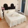 4Pcs Korean Princess Style Flowers Lace Ruffles Bedding Set Queen King Duvet Cover Bed Skirt/Bed Sheet/Fitted Sheet Pillowcase