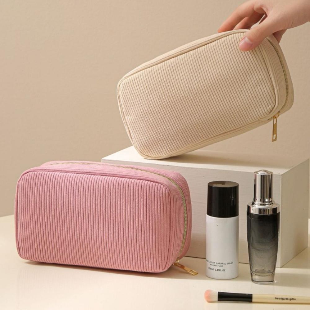 New Minimalist Corduroy Makeup Bag Hand in Hand, Large Capacity Travel Cosmetics Storage Bag, Makeup Bag for Women makeup bags