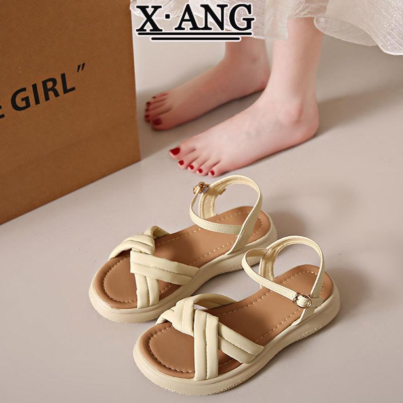 One-word Buckle with Platform Sandals Women's Summer Wear 2025 New Versatile Soft Sole with Skirt Fairy Style Roman Shoes