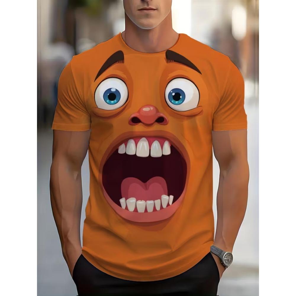 Men's Funny Mouth Cartoon Graphic T Shirt Summer Short Sleeve O-Neck 3D Print Casual Hip Hop Tees Shirt Tops Streetwear
