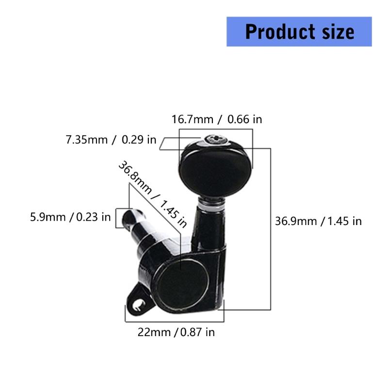 Pack of 6 Black Guitar Peg Replacement Set Metal Texture Guitar Tuners Suitable for Left Hand Acoustic Electric Guitars