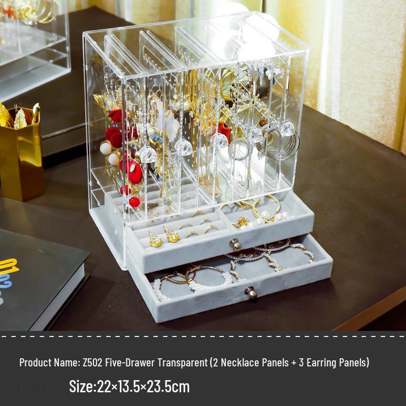 Acrylic Dustproof Earrings & Jewelry Organizer Box with Hanging Rack