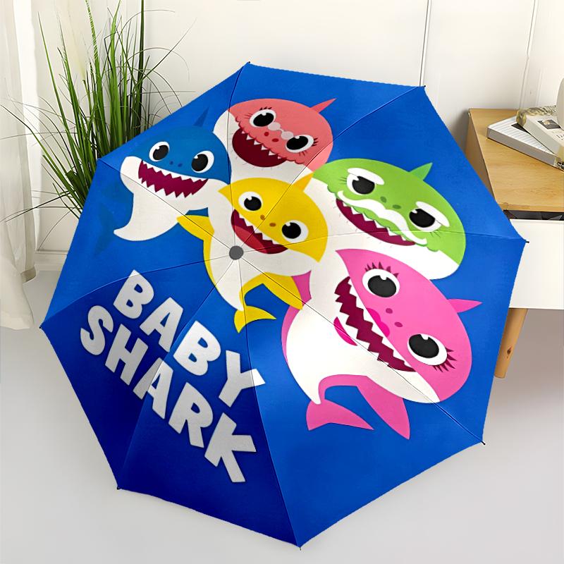 B-Baby Shark Print Automatic Umbrella, 8 Rib Iron Frame, Plastic Handle, Suitable for Outdoor Travel &Daily , Ideal Gift
