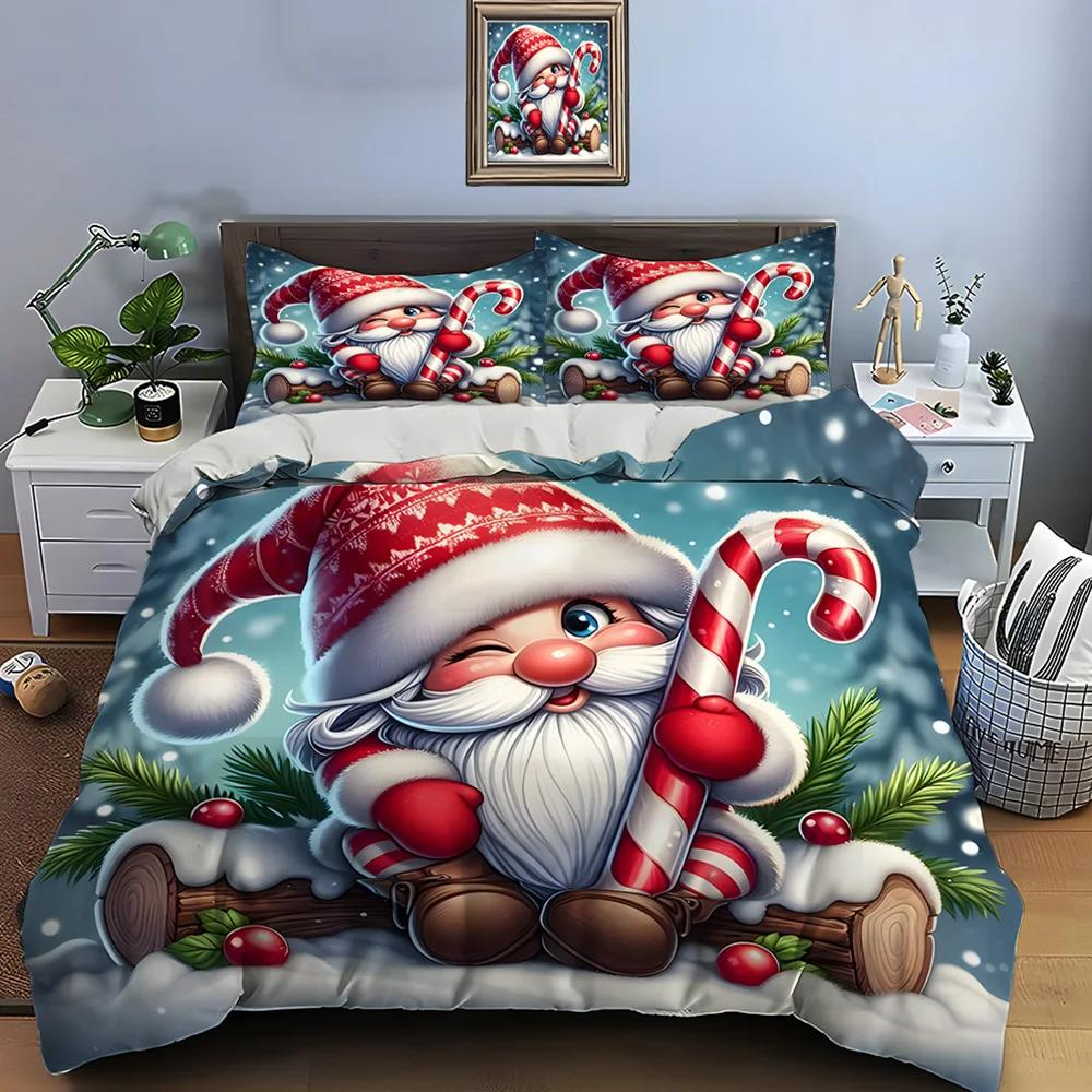 Christmas Gnome Print Bedding Set Duvet Cover 1 Duvet Cover 2 Pillowcases Adult and Children Bedding Set Luxury Holiday Gifts