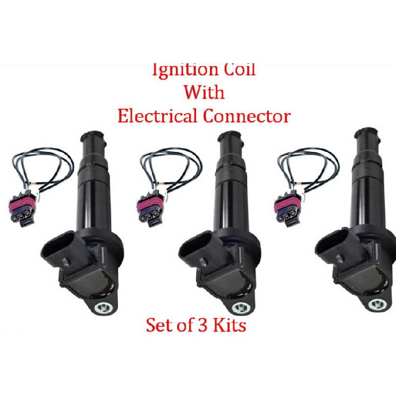 (3 Blades) Set of 3 Ignition Coil W/Connector Fits:OEM#27301-3E100 Santa V6 2.7L