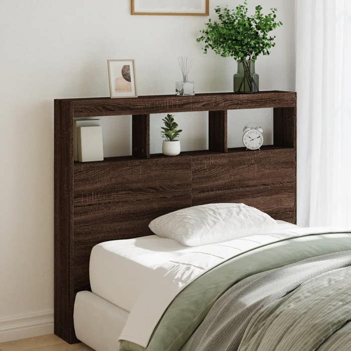 VidaXL Armoire Tête de Lit avec LED, Panneau de Lit avec Compartiment, Tête de Lit avec Armoire, Meuble de Chambre à 839195