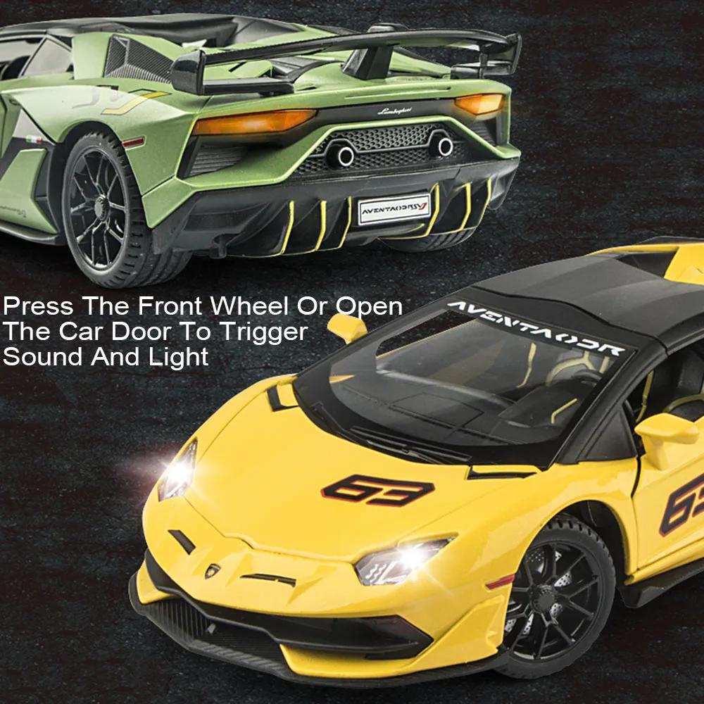 1:24 Aventador SVJ63 Revuelto Toy Car Model Alloy Diecast Sound Light Pull Back Doors Opened Vehicles Models Toys Collection