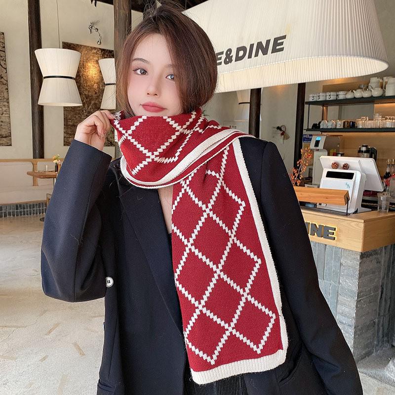 Unisex Korean Style Christmas Red Faux Cashmere Knitted Scarf & Neck Warmer