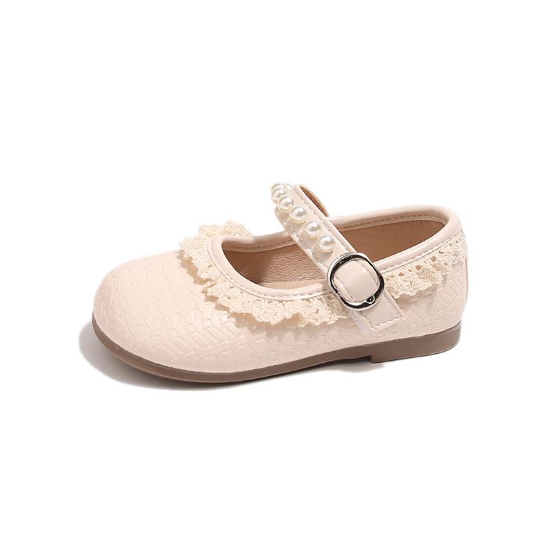 Girls Korean Style Pearl Princess Low Cut Flat Soft Sole Mary Jane Leather Shoes 21
